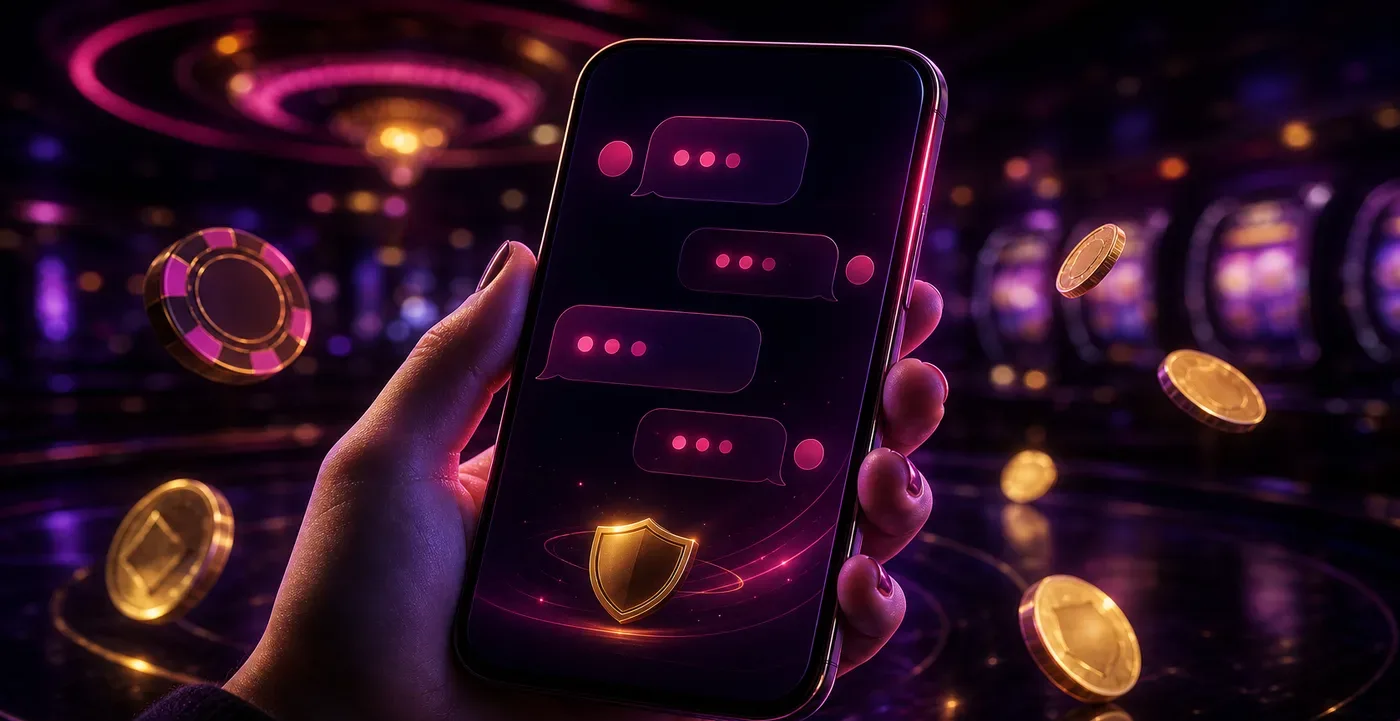Okno czatu na żywo otwarte na smartfonie gracza w NV Casino